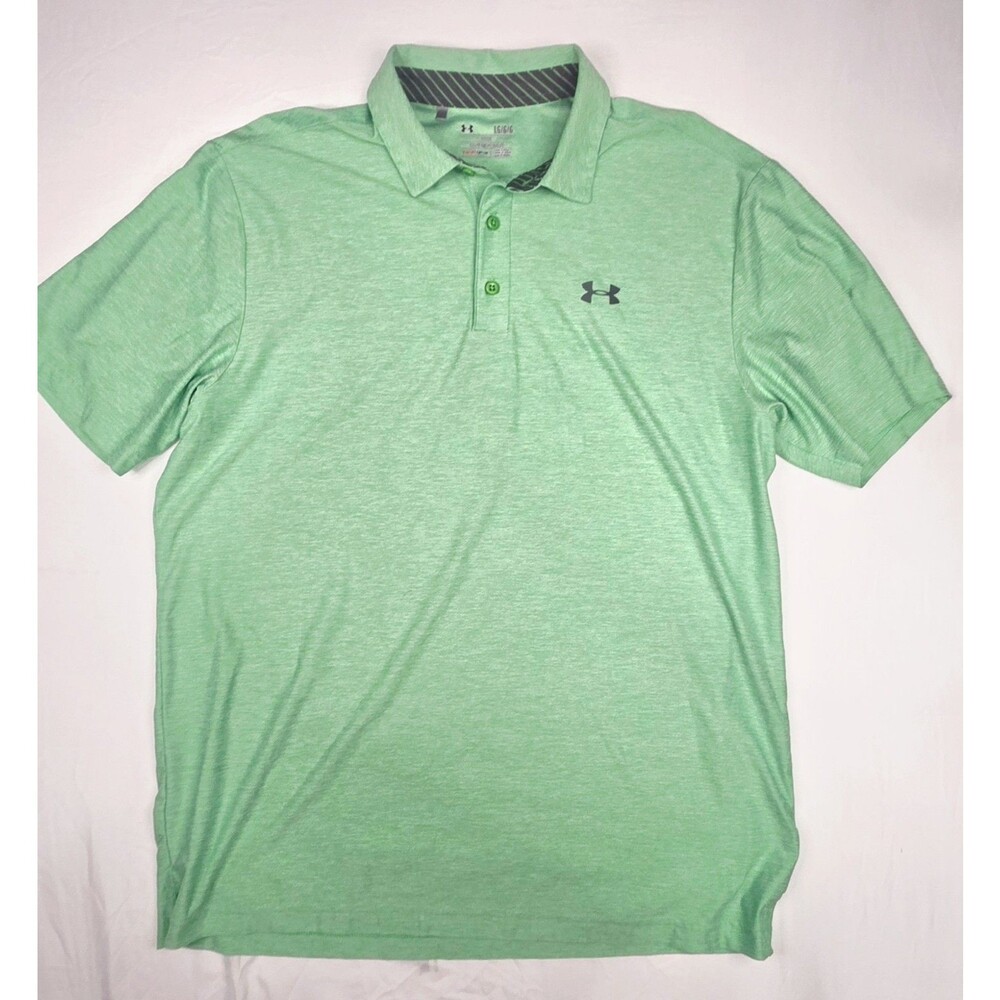 Under Armour Polo Shirt Mens Large Heather Green HeatGear Loose Fit Golf Top
